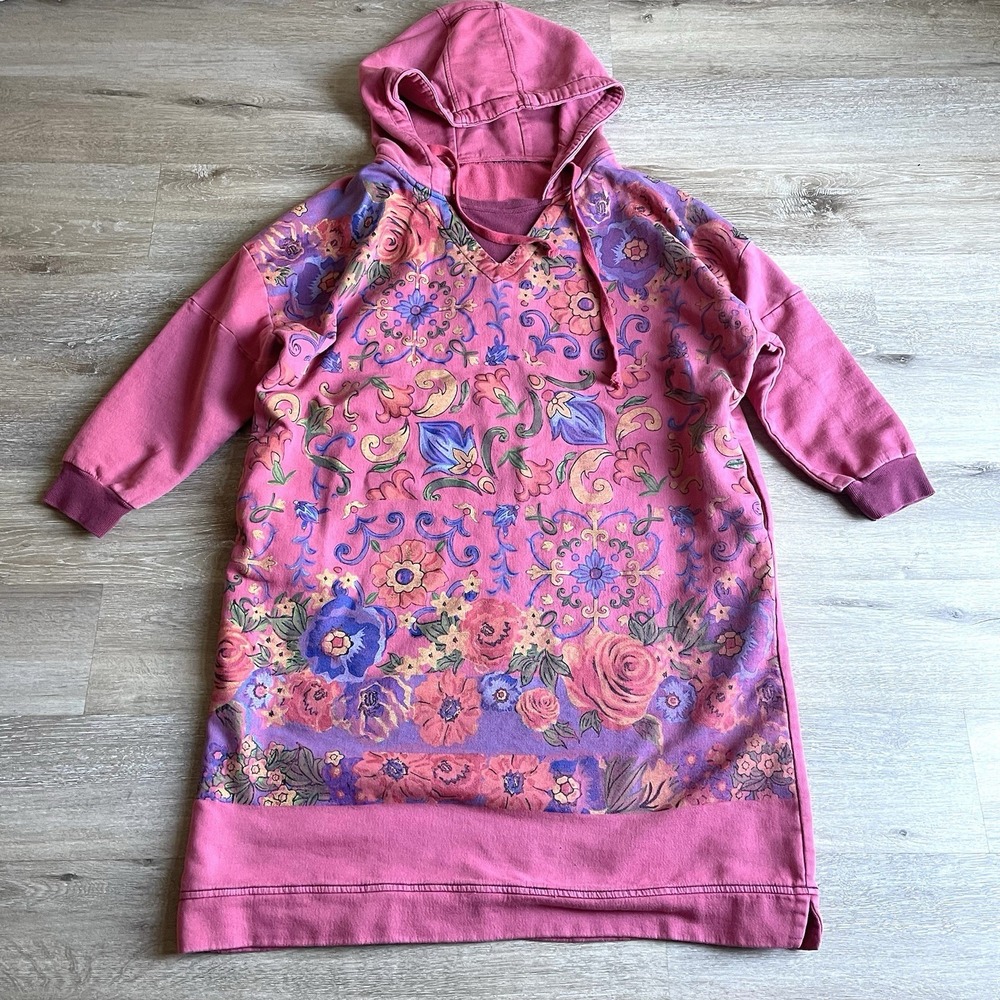 Monthorgin Oversized Hoodie Dress Large Magenta Tunic Pockets Dolman